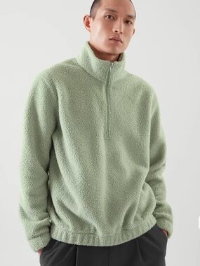 COS Teddy High Neck Half-Zip Quarter Zip Fleece Pullover Sweatshirt